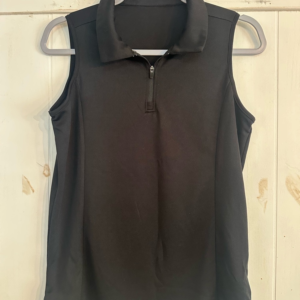 Black Sleeveless Polo Top